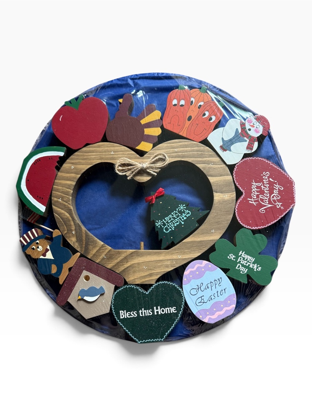 Vintage Wood Interchangeable Seasonal Wreath - New Old Stock - Sealed Set